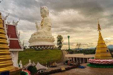 White statue of Guanyin at Wat Huay Plakang, Chiang Rai, Thailand.