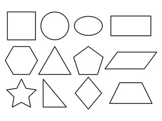 Sticker - Geometric line shapes set vector icon isolated on white. Black contour figures collection.