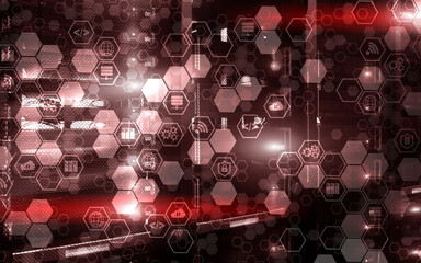 Wall Mural - digital internet connection technology concept. icons on server rack room background.