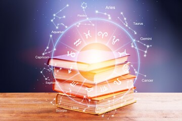 horoscope astrology zodiac illustration with old books