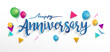 © Vectorideas - Happy Anniversary Typography Vector Design for Greeting Cards and Poster with Balloon, Confetti and Gift Box, Design Template for Birthday Celebration.