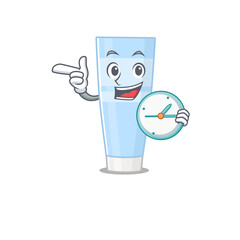 Sticker - mascot design style of eye cream standing with holding a clock