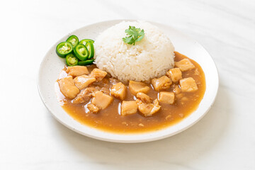 Wall Mural - Chicken in brown sauce or gravy sauce with rice