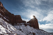 Chimney Rock In Snow At Capitol Reef National Park