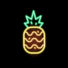 Wall Mural - glowing neon light pineapple shape vector flat illustration. exotic fruit fashion icon isolated on b