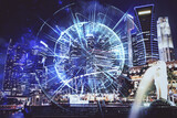 Fototapeta Nowy Jork - Double exposure of business theme hologram drawing and city veiw background. Concept of success.
