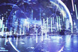 © peshkova - Double exposure of business theme hologram drawing and city veiw background. Concept of success.