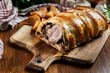 Pork tenderloin in wellington style in puff pastry