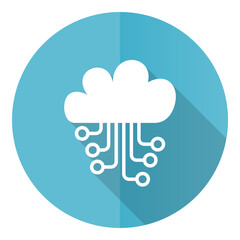 Leinwandbilder - Cloud computing blue round flat design vector icon isolated on white background, technology, circuit, data illustration in eps 10