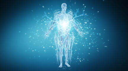 Fototapete - Digital x-ray human body holographic scan projection 3D rendering