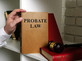 Wall Mural - Lawyer takes a book Probate law from a shelf.