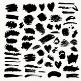 Fototapeta Młodzieżowe - Set of black paint brushes llines and circles on a white background