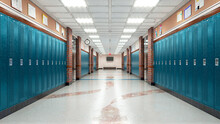 School Corridor With Lockers. 3d Illustration