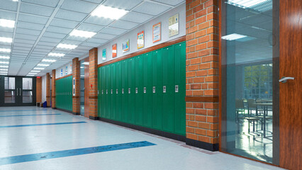 Wall Mural - School corridor with lockers. 3d illustration