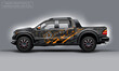 Editable template for wrap SUV with Raptor text and scratches decal. Hi-res vector graphics.
