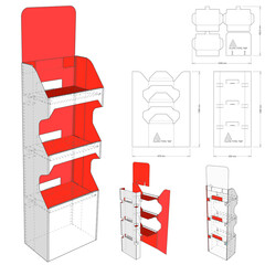 Counter display stand and Die-cut Pattern. The .eps file is full scale and fully functional. Prepared for real cardboard production.