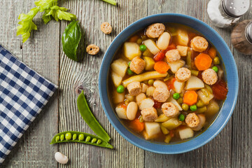 Wall Mural - Minestrone soup with crostini.