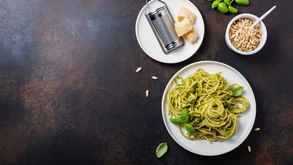 Wall Mural - Traditional Italian spaghetti with basil