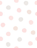 Seamless Geometric Vector Pattern with Pastel Pink and Gray Polka Dots on a White Background. Watercolor Style Dotted Print. Cute Repeatable Vector Design with Hand Drawn Dots. Baby Boy Party Pattern.