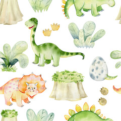 Watercolor cute dinosaurs.