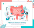 Diagnosis and treatment of the intestine. Landing design template. Medical flat vector illustration.