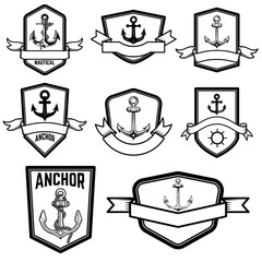 Wall Mural - Set of the nautical emblems with anchors. Design element for logo, label, sign. badge. Vector illustration