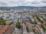 Fototapeta Miasto - Aerial perspective view of Zurich city in Switzerland.