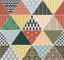 Tribal Geometric Collage Pattern. Multicultural Ethnic Motifs Patchwork Seamless Background.