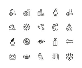 Poster - Medicine and healthcare icons. Set of twenty line icons. Bacteria, corrosion, microscope. Science concept. illustration can be used for topics like microbiology, research, pharmaceutics