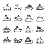 Fototapeta Sawanna - 
Set Of Ship and Boat Line Vector Icons 

