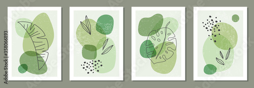 Set of minimal posters with abstract organic shapes composition in trendy contem Poster Mural XXL