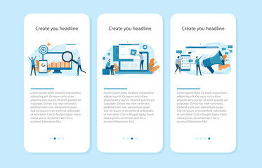 Aufkleber - Flat illustrations design for digital marketing service, web analytics, website building, page promotion, our team working. Vector concepts for website banner template, Onboarding mobile application s