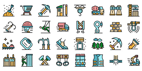 Poster - Industrial climber icons set. Outline set of industrial climber vector icons thin line color flat isolated on white