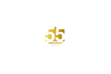 55 year anniversary, minimalist logo. Tenth years, jubilee, greeting card. Birthday invitation. year sign. Gold space vector illustration on white background - Vector