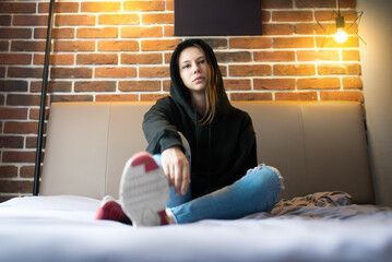 portrait of a young girl in the bedroom