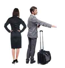 Canvas Print - Back view of business women and business men in suit pointing.