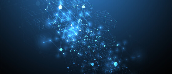Poster - Technology background with plexus effect. Big data concept. Binary computer code.  Vector illustration.
