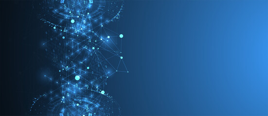 Technology background with plexus effect. Big data concept. Binary computer code.  Vector illustration.