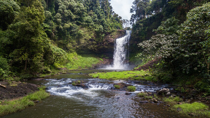 Wall Mural - Aerial view of TTad E-tu waterfall in rainforest at Pakse and Champasak city Laos