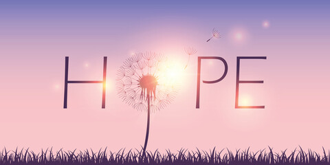 hope typography with dandelion on sky background vector illustration EPS10