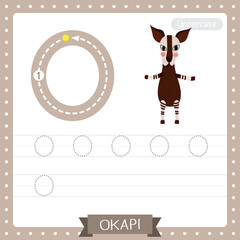 Wall Mural - Letter O uppercase tracing practice worksheet of Okapi standing on two legs