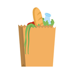 shopping bag with bread vegetables and milk bottle vector design