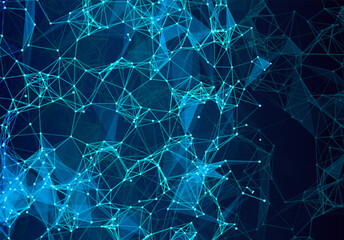 Wall Mural - blue triangular grid in futuristic technology style on dark background