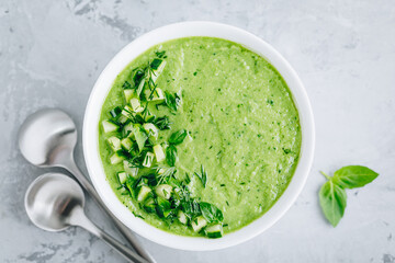 Cucumber Gazpacho. Green fresh cold summer soup.