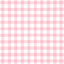 Seamless Tartan Girly Pattern, Plaid Print, Checkered Pink Paint Brush Strokes. Gingham. Rhombus And Squares Texture For Textile: Shirts, Tablecloths, Clothes,