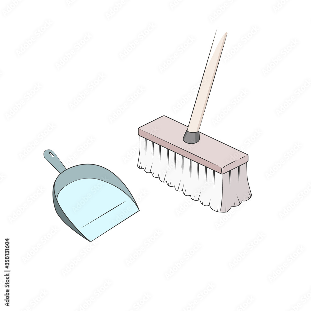 Broom and dustpan vector. sweeping floor. Cleaning dirt and dust ...