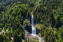 Aerial View Of Cascade Du Rouget (Rouget Waterfalls) In Sixt-fer-a-cheval In Haute-Savoie France