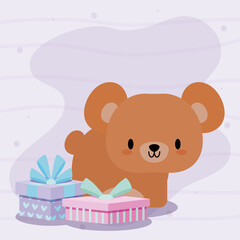 Poster - cute birthday card with bear baby kawaii