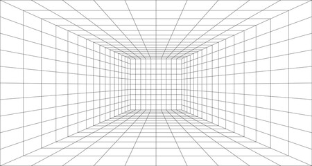 room perspective grid background 3d vector illustration. model projection background template. line 