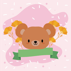 Poster - head of bear baby kawaii with decor